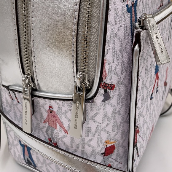 Michael Kors Jet Set Girls Adina Medium Backpack MK Bright White Silver Multi - Picture 5 of 16